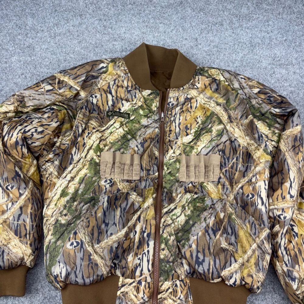 Vintage Columbia Men's L Mossy Oak Camo Hunting Bomber Jacket 90s Insulated EUC